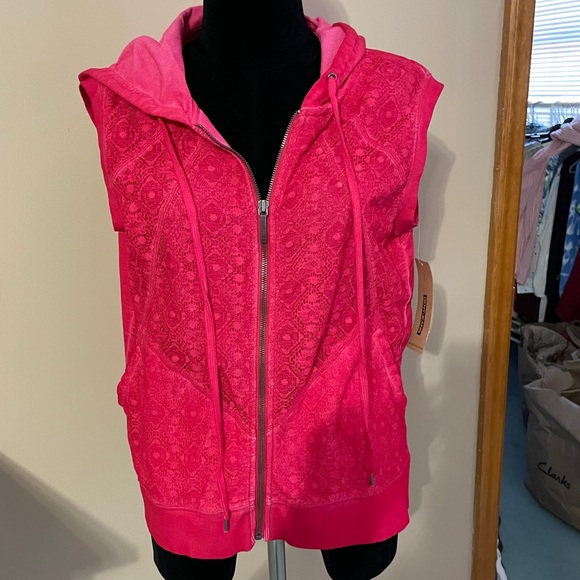 NWT - DKNY Jeans pink vest with hoodie - Picture 1 of 6